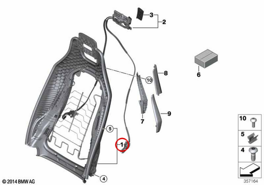 Estrutura do encosto esquerdo OEM 52107398709 para BMW i8 (I12). BMW genuíno.