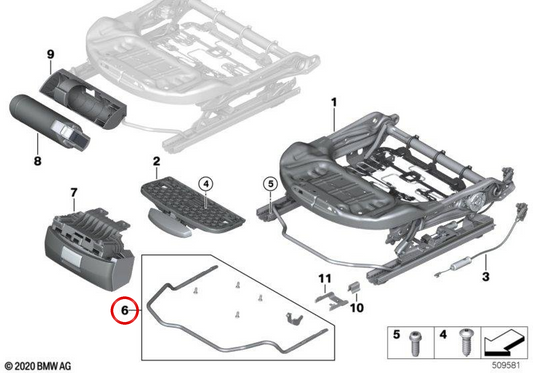 Soporte derecho para extintor OEM 52107400658 para BMW Serie 1 F40, Serie 2 F44, X1 F48 y MINI F54, F55, F56, F57, F60. Original BMW y MINI