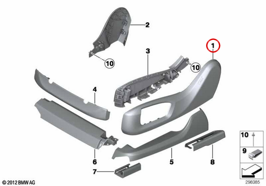 Acabamento externo direito do assento OEM 52107405728 para BMW G11, G12. BMW genuíno.