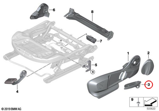OEM 52107411303 Leva di regolazione dell'altezza sinistra per BMW F40, F44, G29. BMW originale.