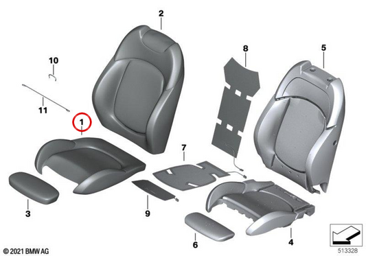 Coprisedile sportivo in pelle nero carbonio OEM 52107414575 per MINI F56, F56 BEV, F55, Clubman F54, Cabrio F57... e altro ancora. MINI originale.