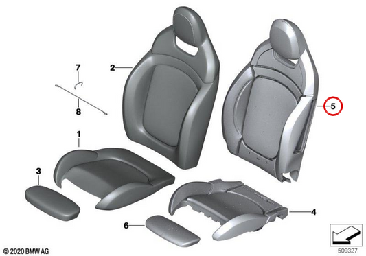 Gomaespuma respaldo deportivo derecho OEM 52107415016 para MINI F56, F55, Clubman F54, Cabrio F57, Countryman F60... y más. Original MINI.