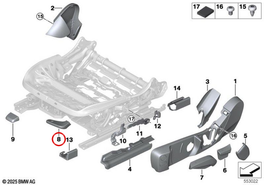 LEVERAZA ADQUINTY RIGHT SEAT 52107415096 FOR BMW G42, G87, G20, G21, G22, G26, G01, G02. Original BMW.