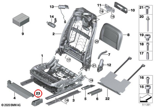 Tapa embellecedora del carril del asiento delantero derecho OEM 52107416454 para BMW G12. Original BMW.