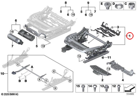 OEM 52107421851 Struttura del sedile manuale per BMW G42, G87, G22. BMW originale.