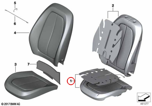 Apolsterung Sitz OEM 52107430789 für BMW 2er Serie F45, F46 und X1 F48. Original BMW.