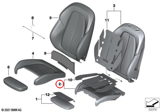 Almofada do encosto do banco esportivo OEM 52107430803 para BMW F48. BMW genuíno.