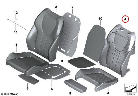 Espuma respaldo deportivo izquierdo OEM 52107443461 para BMW G05, G06, G07. Original BMW.