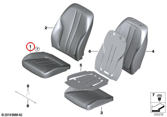 Sede in pelle di base 52107457694 per BMW G30, G31, G32. BMW originale.