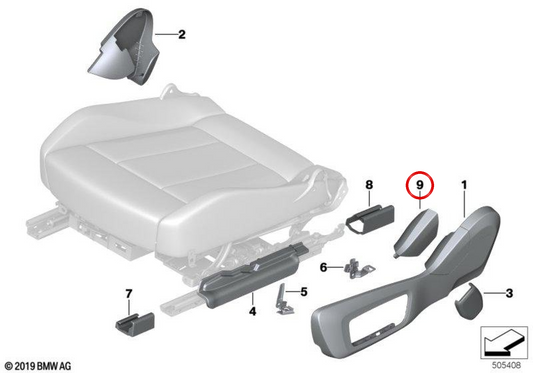 Embels in Embels of the Right Seat OEM 52107469680 per BMW G20, G21, G28, G80, G81, G26, G16, G01, G08, F97, G02, F98. BMW originale.