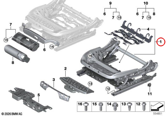 Mecanismo del asiento izquierdo OEM 52107470861 para BMW F93, G16. Original BMW.