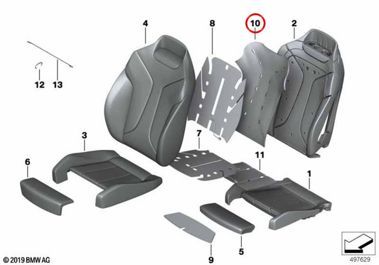 Almohadilla respaldar asiento climatizado OEM 52107471625 para BMW G14, G15, G16. Original BMW.
