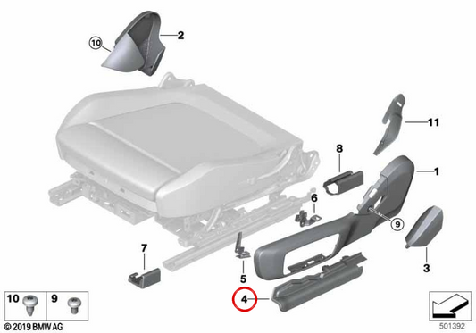 Copertura outdent del Carril OEM superior 52107493663 per BMW G42, G87, G22, G23, G82, G83, F91, F92, G14, G15. BMW originale.