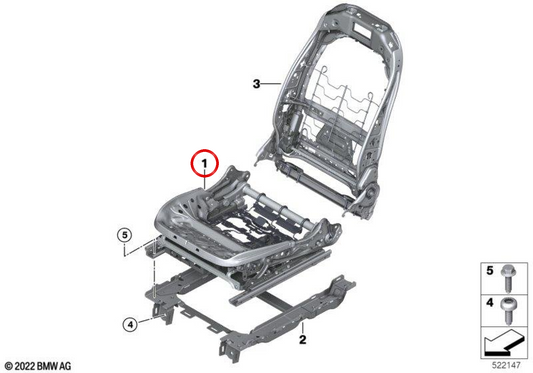 Meccanismo del sedile destro OEM 52107496840 per BMW G07. BMW originale.