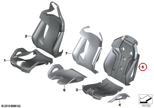 Espuma do encosto direito OEM 52107882980 para BMW G87, G82, G83, F91, F92. BMW genuíno.