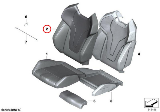Funda de respaldo de asiento deportivo derecha en cuero negro OEM 52107888210 para BMW M5 G90, M5 Touring G99. Original BMW.