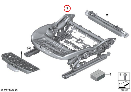 Mecanismo de asiento eléctrico izquierdo para BMW Serie 1 F70, Serie 2 U06, X1 U11, U12, X2 U10, X3 G45, MINI F65, U25 (OEM 52107911651). Original BMW