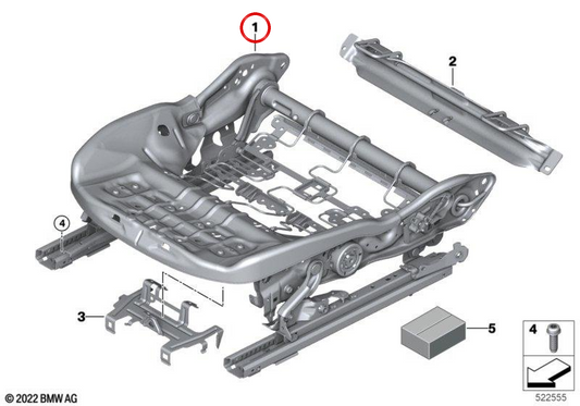 Mecanismo eléctrico del asiento derecho OEM 52107911654 para BMW F70, U06, U11, U12, U10, G45, F65, U25. Original BMW.