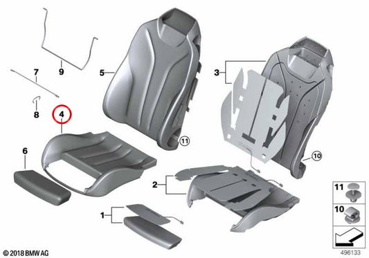 Capa de assento esportiva de couro esquerdo OEM 52107941273 para BMW F33. BMW genuíno.