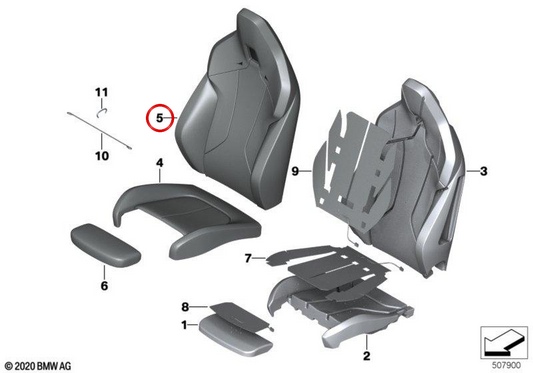 Apoyabrazos M Sport en cuero izquierdo OEM 52107942041 para BMW F40, F44, F39. Original BMW.