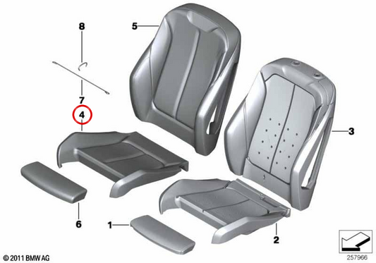 Capa de assento esportivo de couro OEM 52107944250 para BMW F20, F30, F31, F34, F36. BMW genuíno.