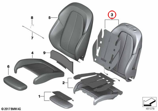 Espuma respaldo deportivo izquierdo OEM 52107945917 para BMW F39. Original BMW.