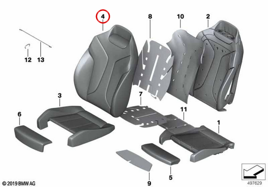 Funda de respaldo asiento confort de cuero izquierda OEM 52107948897 para BMW G14. Original BMW.