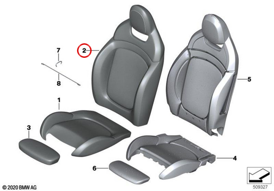 Tapeçaria do encosto direito Dynamics OEM 52107955996 para MINI Countryman F60, F60 LCI. MINI originais.