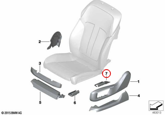 Die Bordeln der rechten Rücksitzführung OEM 52107990312 für BMW G11, G12. Original BMW.