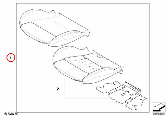 Almofada de assento de couro OEM 52108037950 para BMW E85, E86. BMW genuíno.