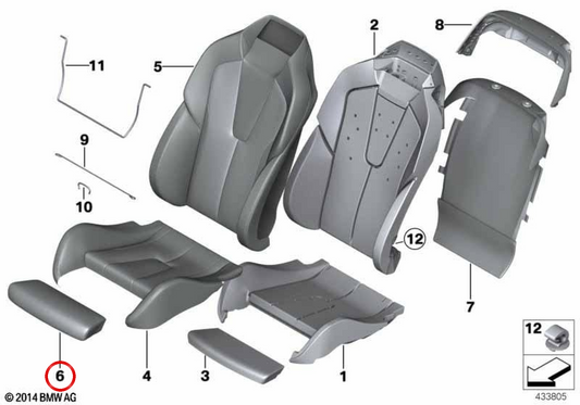 OEM 52108053006 beheizter Leder -Vordersitzabdeckung für BMW F06, F12, F13. Original BMW.