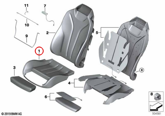 Ledertasche für den richtigen Sportsitz OEM 52108058334 für BMW F83. Original BMW.