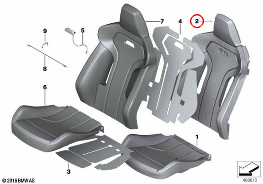 Cojín respaldo deportivo OEM 52108058489 para BMW F80, F82. Original BMW.