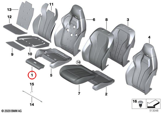 OEM 521080745 Cuscino di supporto alla coscia per BMW F85, F86. BMW originale.