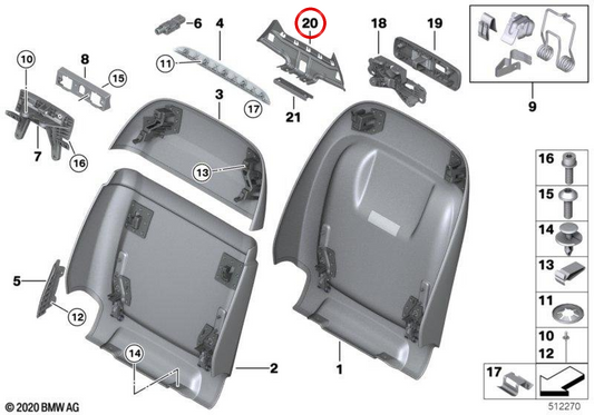 Supporto in abbellosa OEM 52108067038 per BMW G05, F95, G06, F96, G07, G09. BMW originale.