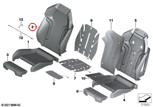 Funda respaldo asiento deportivo de cuero derecho OEM 52108067170 para BMW F97, F98. Original BMW.
