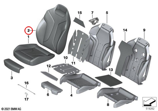 Droite -liather Sports Seat Support OEM 52108067226 pour BMW F91, F92, F93. BMW d'origine.
