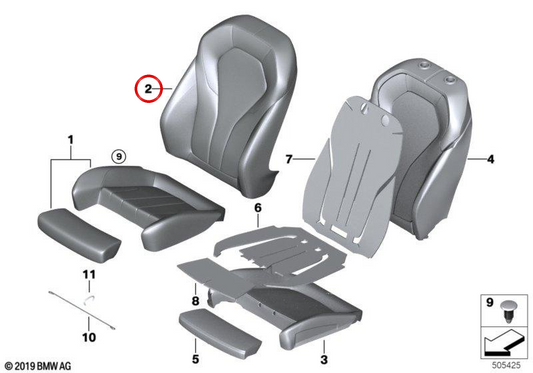 SUPPORT LEFT SUPPORTIVE LEFT SEAT OEM 52108070961 FOR BMW G30, G31. Original BMW.