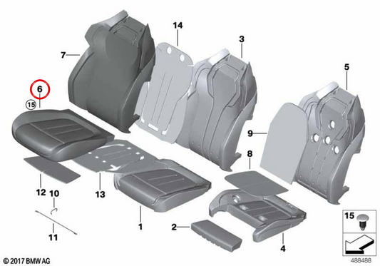 Seat cover Comfort in heated leather OEM 52108071256 for BMW F90. Original BMW.