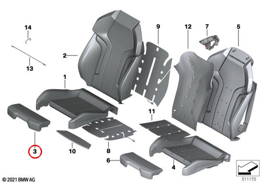 Pabiernas rembourrés en cuir OEM 52108082883 pour BMW G80, G81, G82, G83. BMW d'origine.