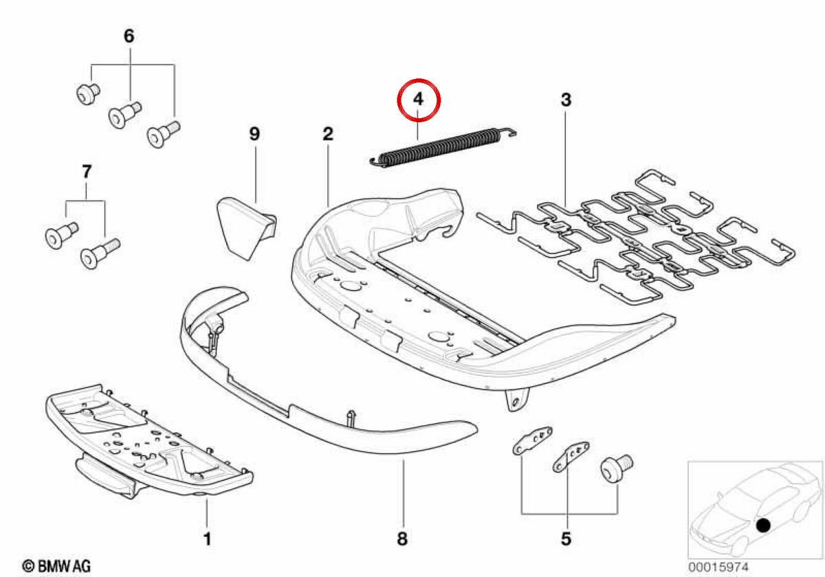 Respaldo de asiento OEM 52108099031 para BMW E46, E93, E63, E64, E83, E53, E85, E86. Original BMW.
