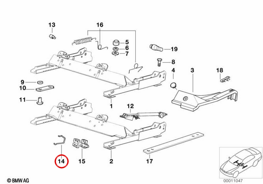Muelle derecho del respaldo del asiento OEM 52108167746 para BMW E36. Original BMW.