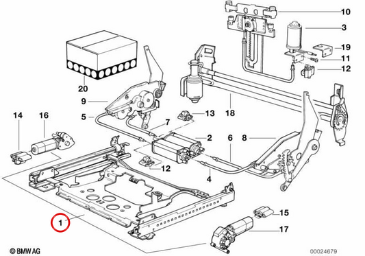 Guides de siège avec réglage électrique prolongé OEM 52108168159 pour BMW E34, E32. BMW d'origine.