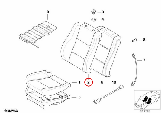 Funda de respaldo de asiento en tela OEM 52108176100 para BMW E38. Original BMW.