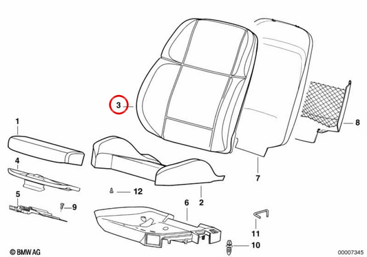 Revêtement de dossier de siège avant OEM 52108192572 pour BMW Série 5 E12. Original BMW