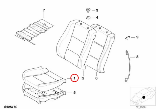 Copertura di Tela Seat 52108235659 per BMW E39. BMW originale.