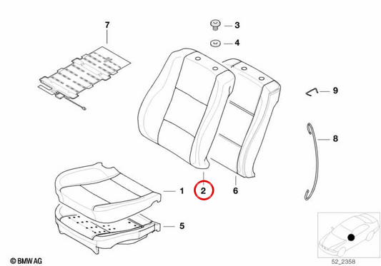 Copertina di backup in pelle OEM 52108253285 per BMW E39, E38. BMW originale.