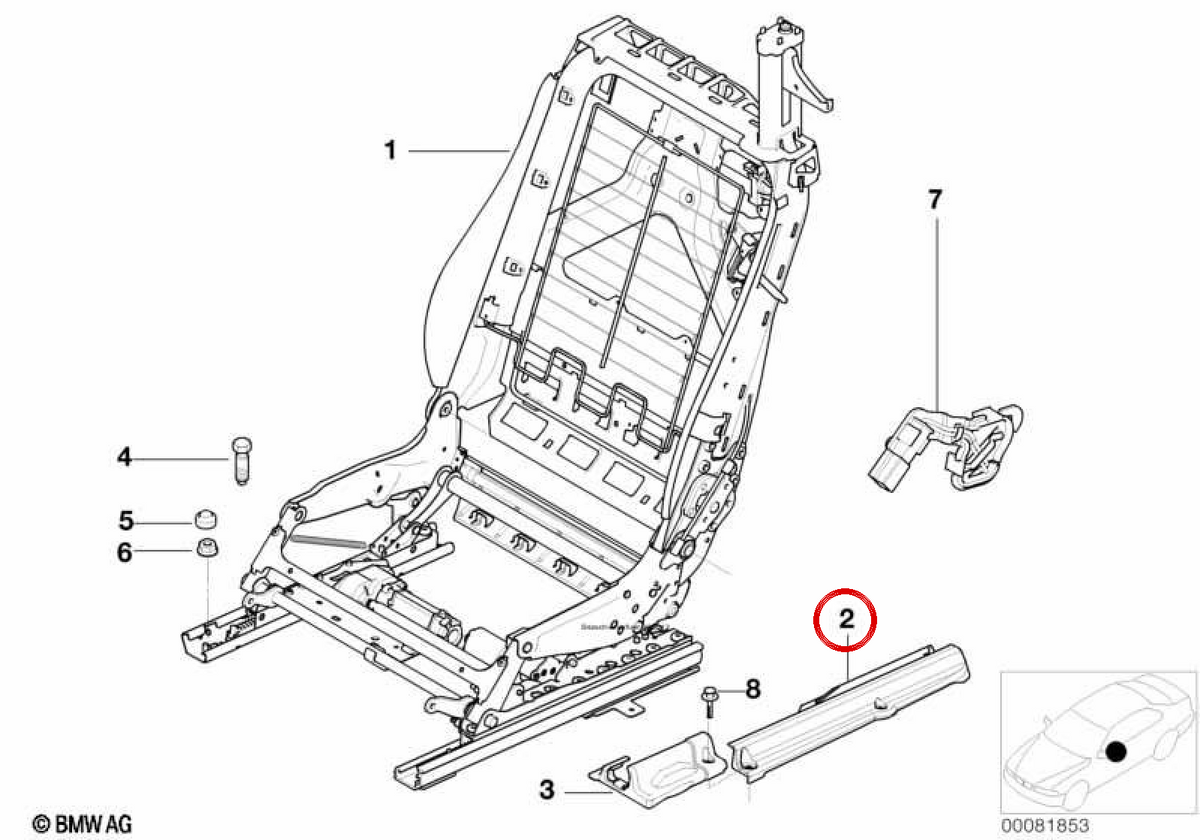 Cubierta trasera derecha OEM 52108270024 para BMW E46, E63, E64. Original BMW.