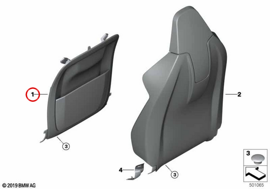 Respaldo base asiento OEM 52108497332 para BMW G16. Original BMW.