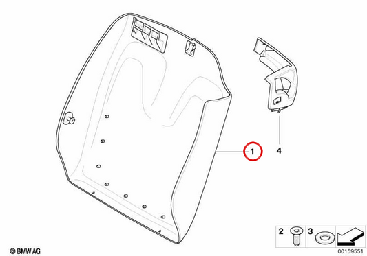 Respaldo con bolsa de red izquierda OEM 52109129405 para BMW E93. Original BMW.